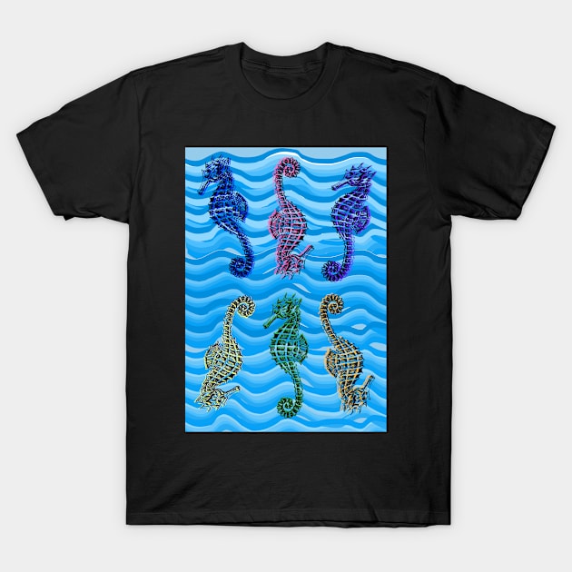 Seahorses in six different colours T-Shirt by Blue Butterfly Designs 